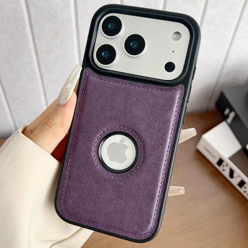 Luxury Leather Hollow Logo Case for iPhone 17 Air 16 15 14 13 12 11 Pro Max 17Promax Business Hard Shockproof Armor Funda Cover
