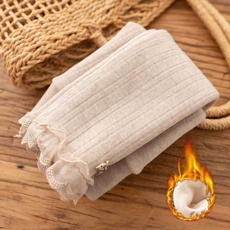 Winter Stripe Lace Fleece-Lined Thick Leggings for Baby Girls - Fashionable, Warm Autumn Style