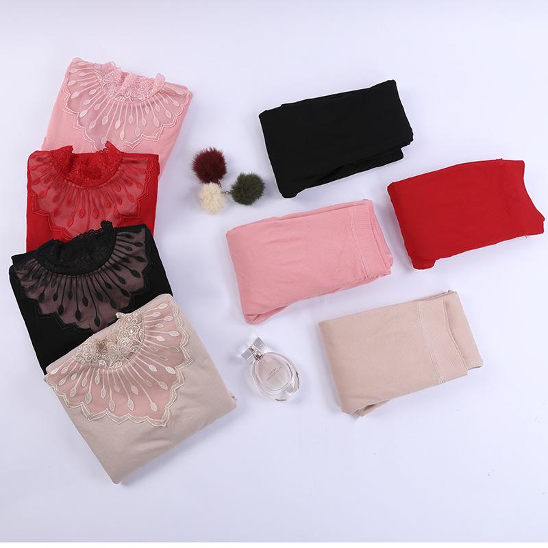 Han Jiemei Women's Thermal Underwear Set with Lace and Medium High Collar - Plus Velvet, Thickened for Autumn