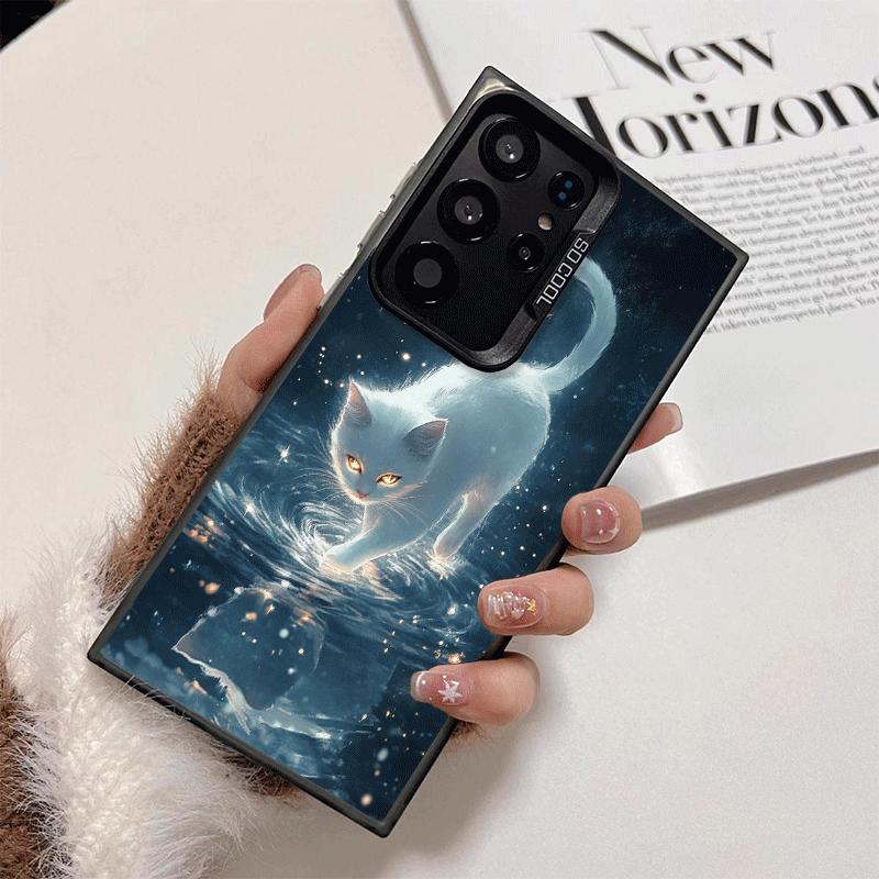 Night Moon Cat Dreamy Art Shockproof Phone Case for Samsung Galaxy S26 Edge S25 Ultra S24 FE S23 Plus S21 Cover Anti Fall Fundas
