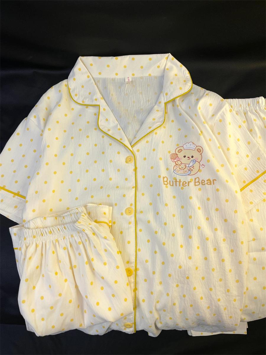 

Cute princess wind polka dot butter cake pajamas women s summer short-sleeved shorts two-piece set girl loose loungewear XXL