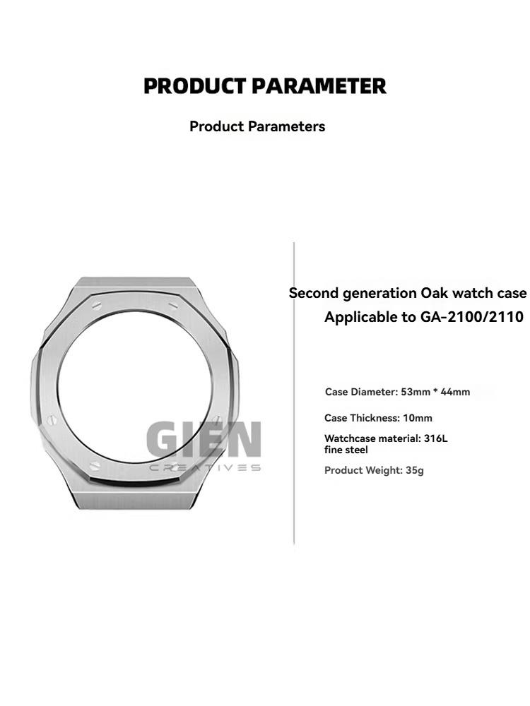 GA2100 Vysoce kvalitní pouzdro Pro sérii Casio GA2110 Dubový statek 2. generace Pevné modifikované pouzdro a řemínek z nerezové oceli