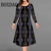 Loose Retro Women Flowers Print Dresses Autumn Fashion Clothing Plus Size Long Sleeve Mini Dress Casual O-Neck A-Line Dress