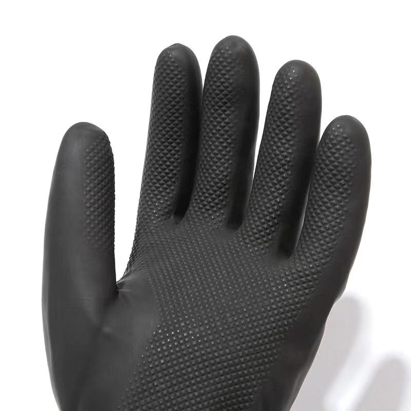 Thickened Black Latex Gloves: Acid & Alkali Resistant, Waterproof, Durable, Non-Slip, for Hair Dyeing and Car Washing.