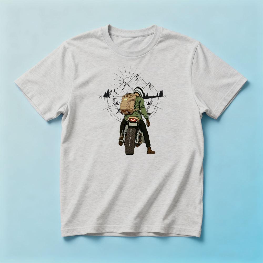 Mountain Compass Adventure Motorcycle RiderunisexSummer Cotton T Shirt Outdoor Biker Retro Graphic Short Sleeve Apparel