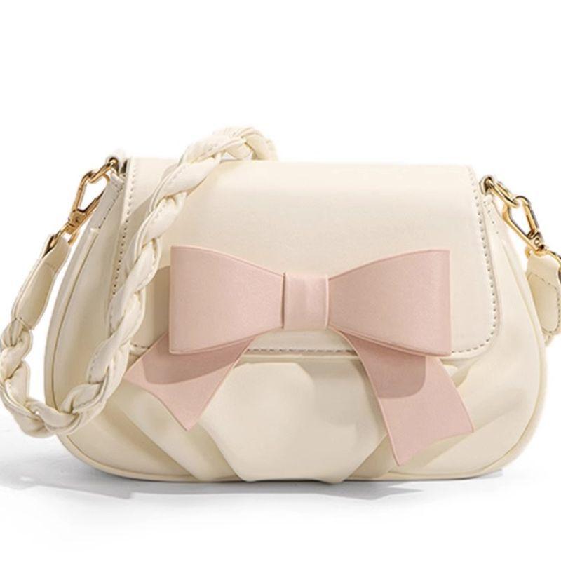 Spring and summer Internet celebrities fashion versatile sweet girl heart small square bag women messenger bag pleated cloud bag bow bag