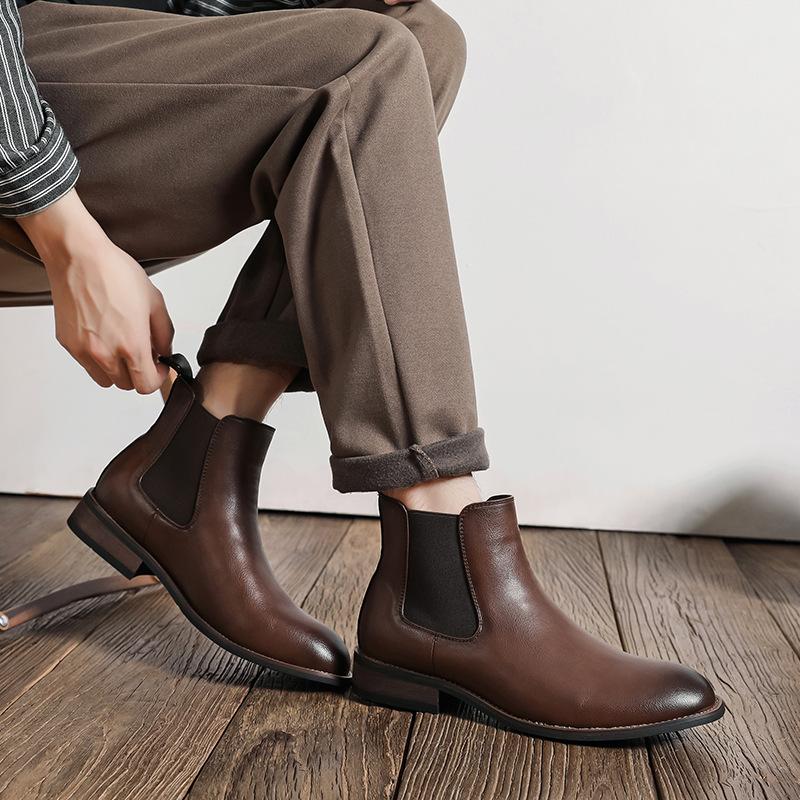 Fashion British Pointy Ankle Booties for Men 2024 Autumn Winter New Designer Chelsea Boots Male Fashion Casual Leather Shoes Man