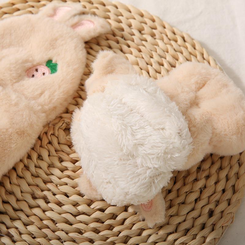 Flip half finger cute rabbit autumn and winter plush gloves female warm thickened student writing cycling gloves tide