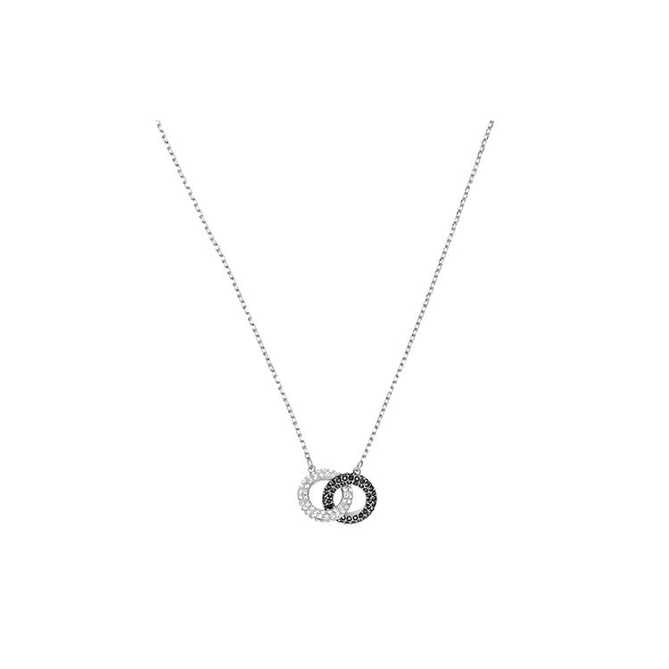 Swarovski Dextera Stone Double Ring Rhodium Plated Necklace Women necklace 5445706 Box (Random Color)