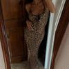 European and American Style New Hot-selling Women's Clothing Low-cut Suspender Fashion Lace Edge Sexy Backless Leopard Print Dress Women