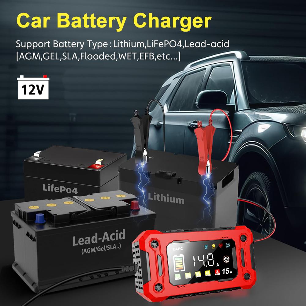 15A Car Battery Charger 8A 12V Fully Automatic Battery Trickle Charger Maintainer for SUV Motorcycle Marine Lead Acid Batteries