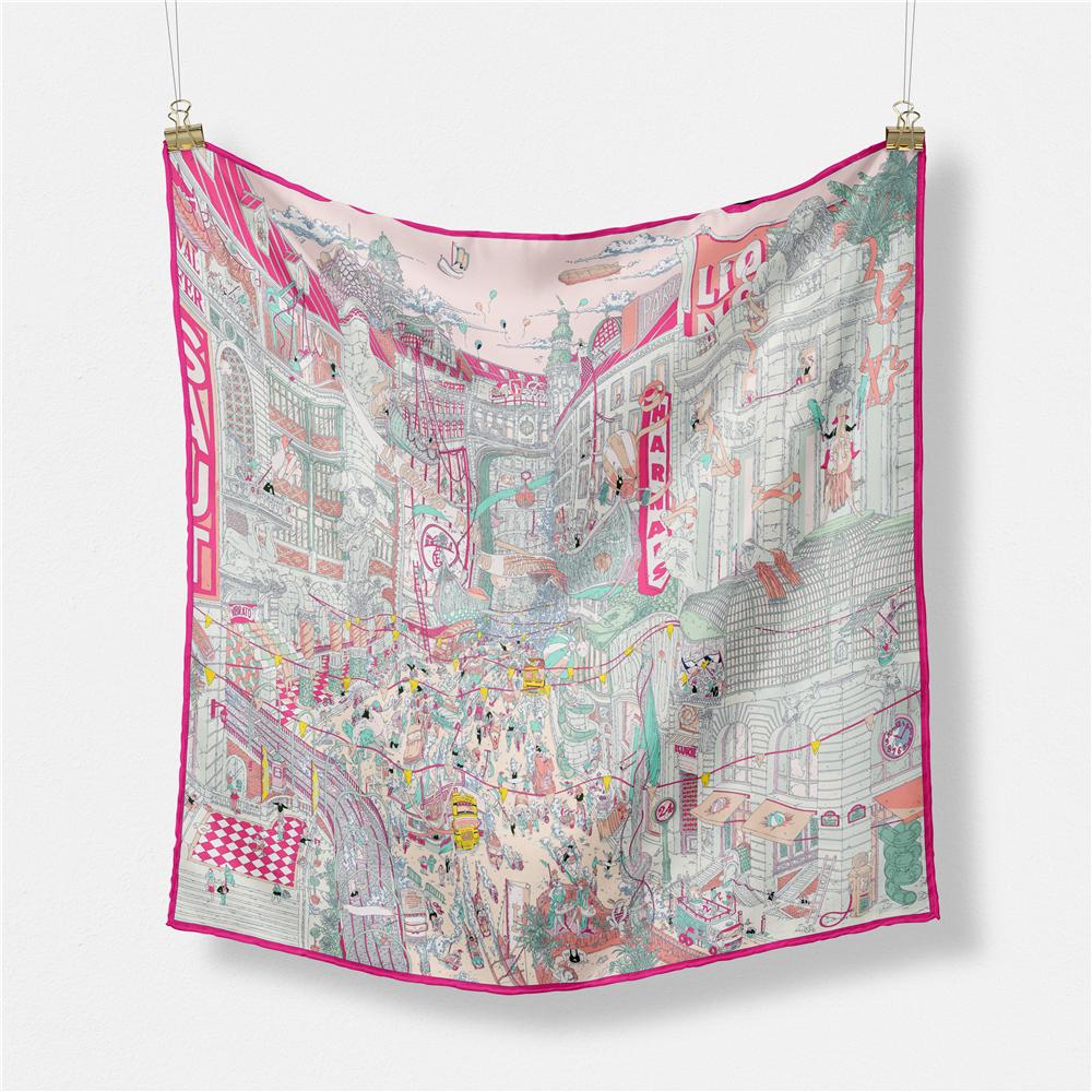 Twill Silk Scarf Woman Commercial Street Square Scarves Wraps Bandana Small Hijab Silk Foulards Tie Headband Neckerchief 53CM