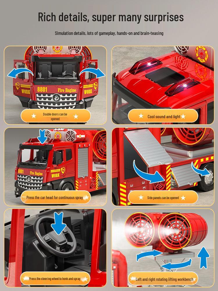 Extra Large Alloy Fire Truck Toy with Sprinkler for Kids