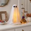 Halloween Ghost Decoration with Broom, Spooky Sequins Mesh White Ghost, Cute Glittery Decor Adjustable Standing for Party, Home, Table, Fireplace,