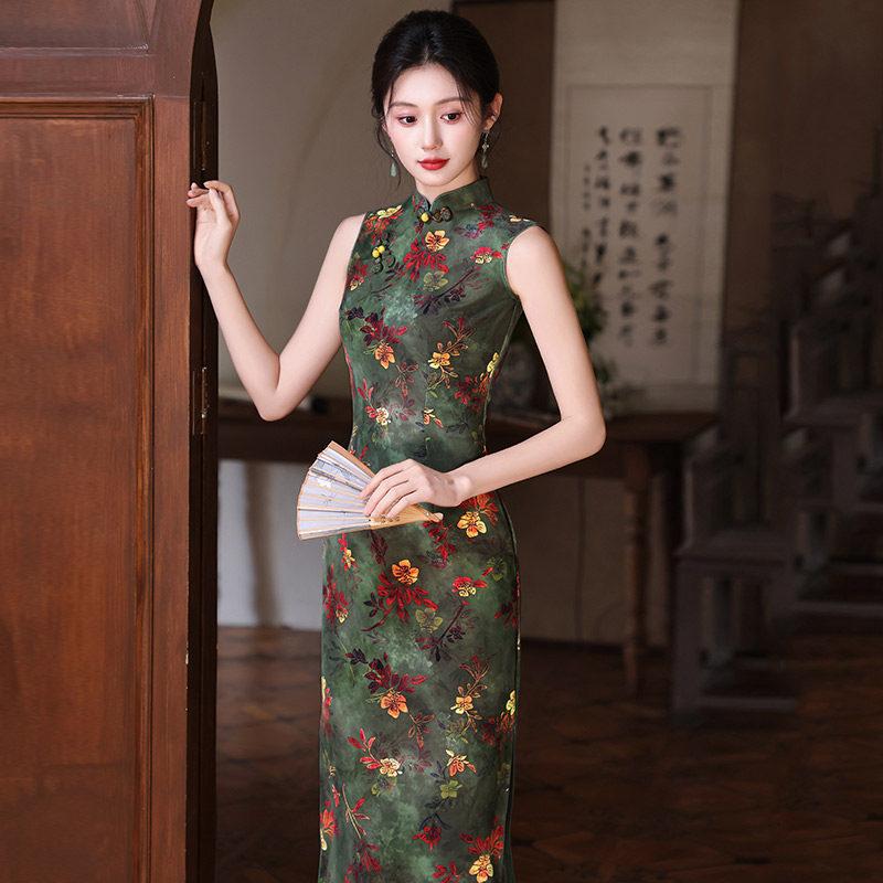 Green Sleeveless National Style New Chinese Suzhou Long Cheongsam Improved Young 1011 New Women's Premium Sense