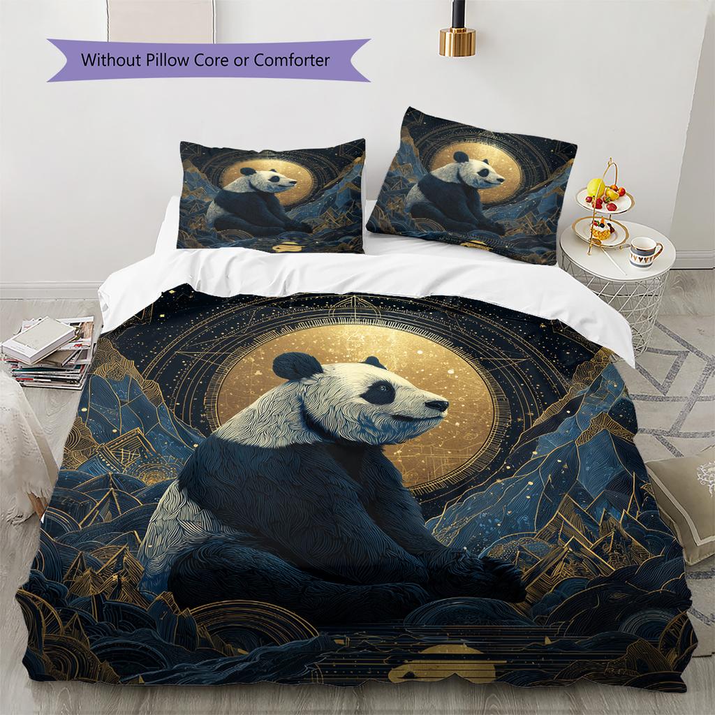 Moon Panda Pattern Bedding Quilt Set Home Decoration Gift (1 * duvet cover + 2 * pillowcase without core)