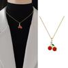 Vibrant Zircon Cherries Pendant Necklace Fashionable Cherries Designs Necklace Zircon Pendant Neckchain For Women