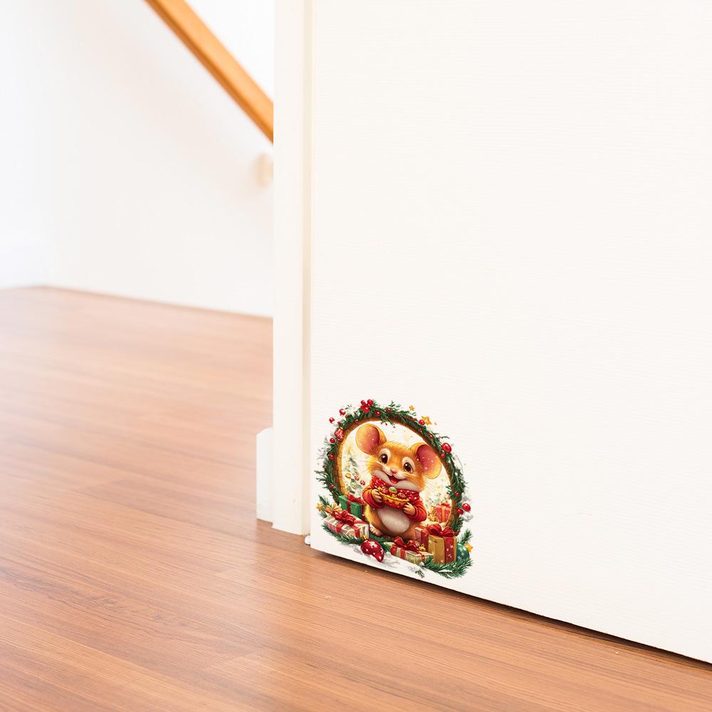 Christmas Cartoon Mouse Wreath Mouse Hole Corner Baseboard Staircase Self Adhesive Wall Sticker Home Decor