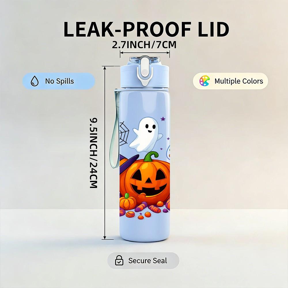 1PC Halloween Candy Pumpkin Print 750ml Color Plastic Sports Water Bottle Leakproof Flip Straw Lid Suitable for Sports Office Home Use