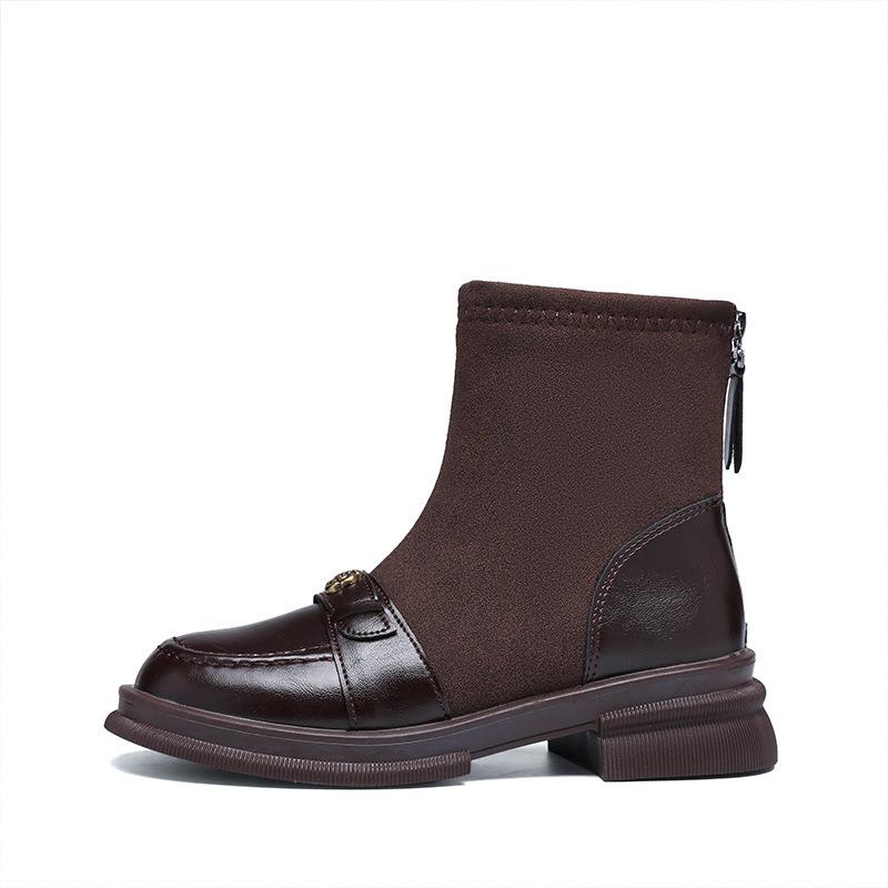 Skinny Boots Women's Spring and Autumn Single Boots Flat Short Boots Winter New Velvet Elastic Socks Boots Soft Leather Martin Boots