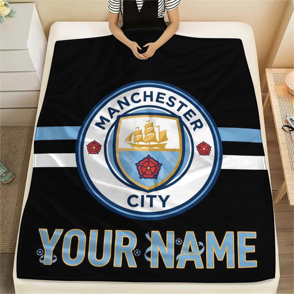 Custom Name Manchester City2 Flannel Blanket, High Quality Comfortable for All Seasons, Home Decor, Warmth and Comfort