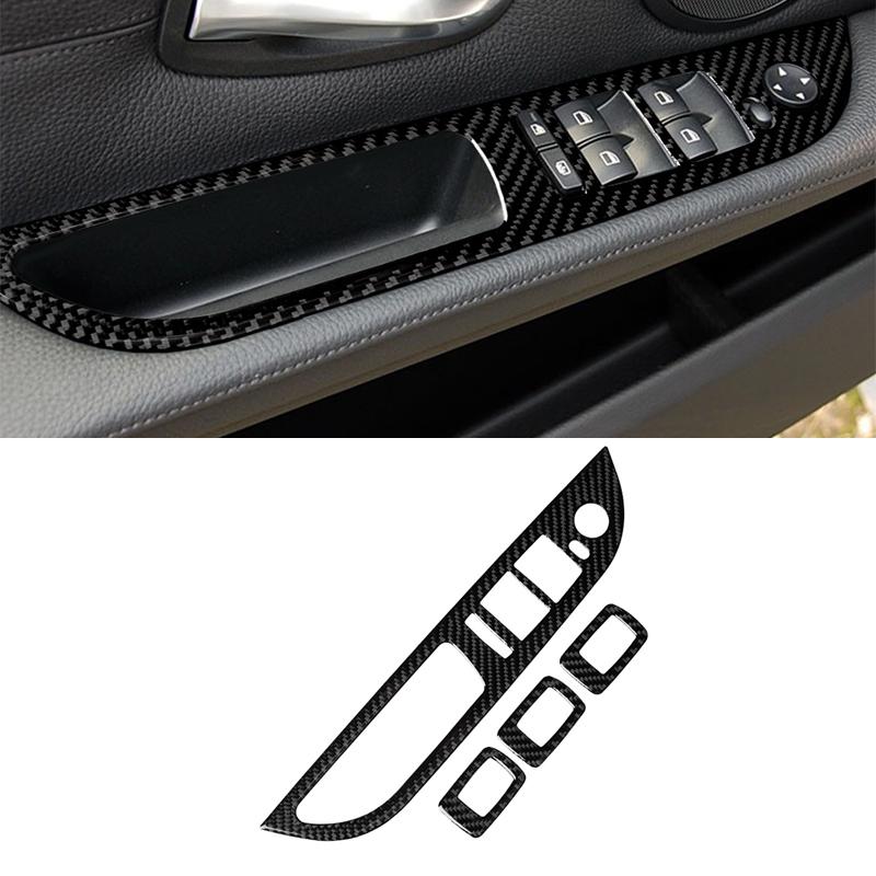 Carbon Fiber Car Window Lift Switch Panel Trim Decorative Stickers Car Styling For BMW Old 5 Series E60 2005-2010