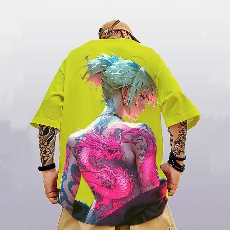 Men's T-Shirt Summer Fashion Anime Character Tee 3D Sexy Beauty Print Street Trend Top Loose Oversized Short Sleeve T Shirt