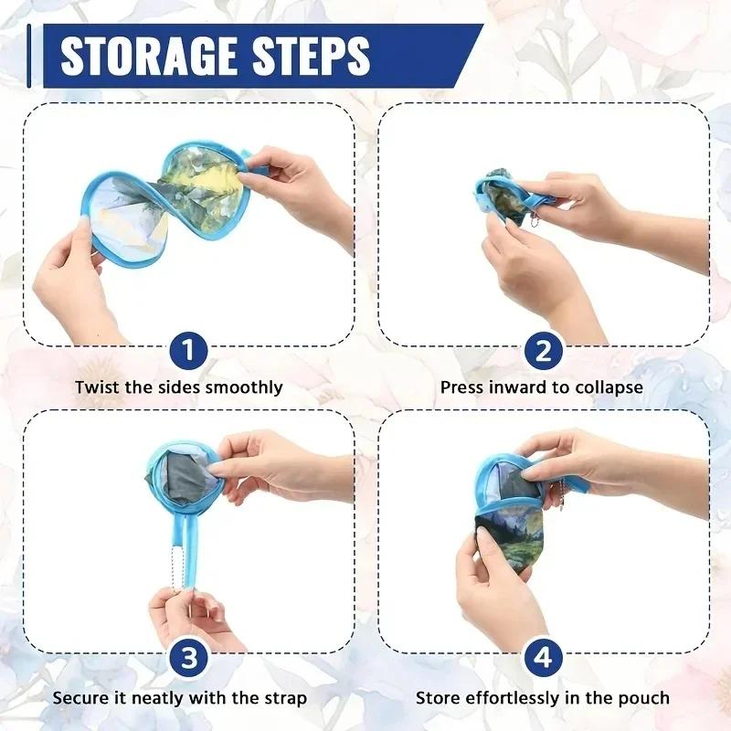Mini flower Style Folding Fan Round With Pocket Handheld Fan Flower Pattern Collapsible Fan Wedding Party Outdoor Activities