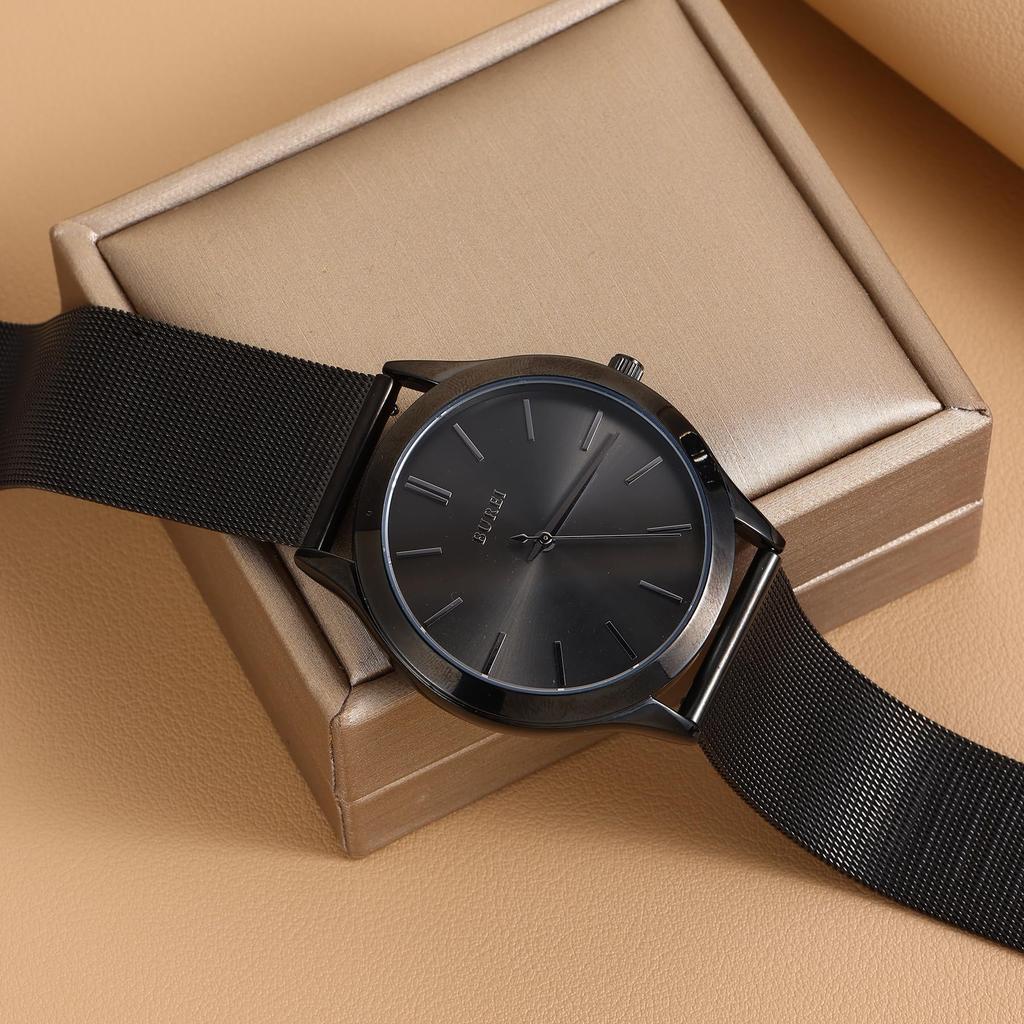 Leather Watch Stainless [BUREI] Men's Watch, Analog, Quartz, Waterproof, Popular, Thin, Simple, Stylish, Business, Casual, Strap, Men's (Black,