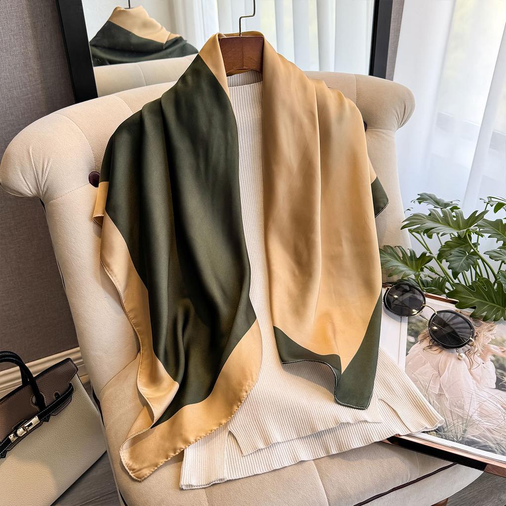 Spring And Autumn Fashion Color Matching Simulation Silk Scarf Versatile Display Temperament Women'S Beach Scarf Headscarf Scarf
