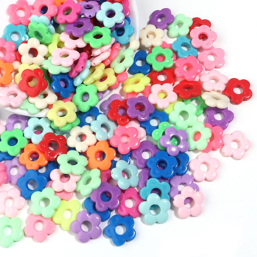 50Pcs Hollow Out Five Petal Flower Plastic Colorful Large Hole Plum Blossom Bead Charm for Hair Clips Earring Jewelry   Findings