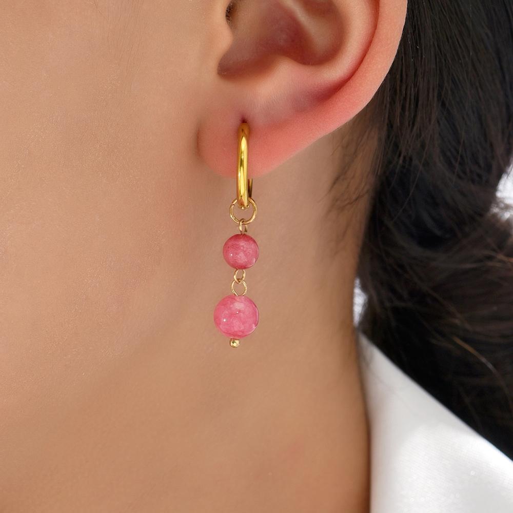 Fashion Multicolor Geometric Square Heart Natural Stone Malachite Drop Earrings for Women Stainless Steel Hoops Bohemia Jewelry