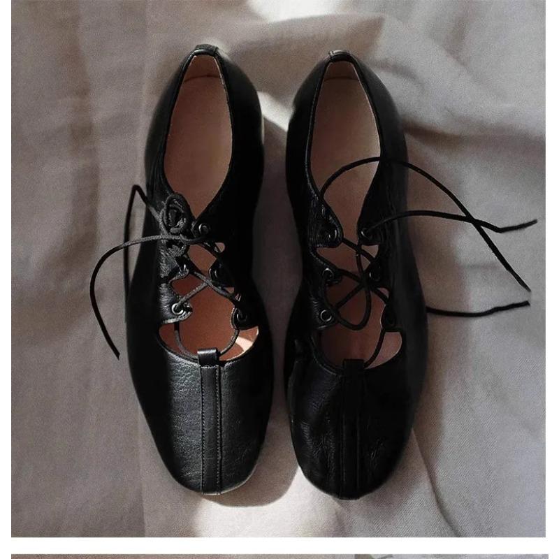 Fashion Leather Women's Shoes Round Toe Female Footwear Low Heels Shallow Mouth Ballet Flats Oxfords Genuine Leather Dress Retro