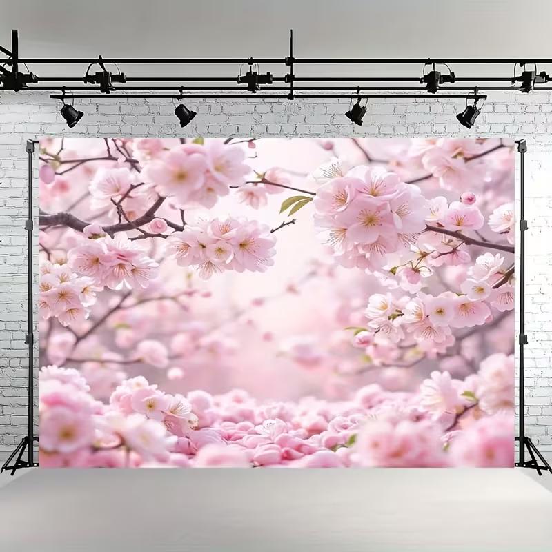 2D Pink Sakura Flowers Backdrop Spring and Engagement Photography Background 47.2x31.5inch/120*80cm