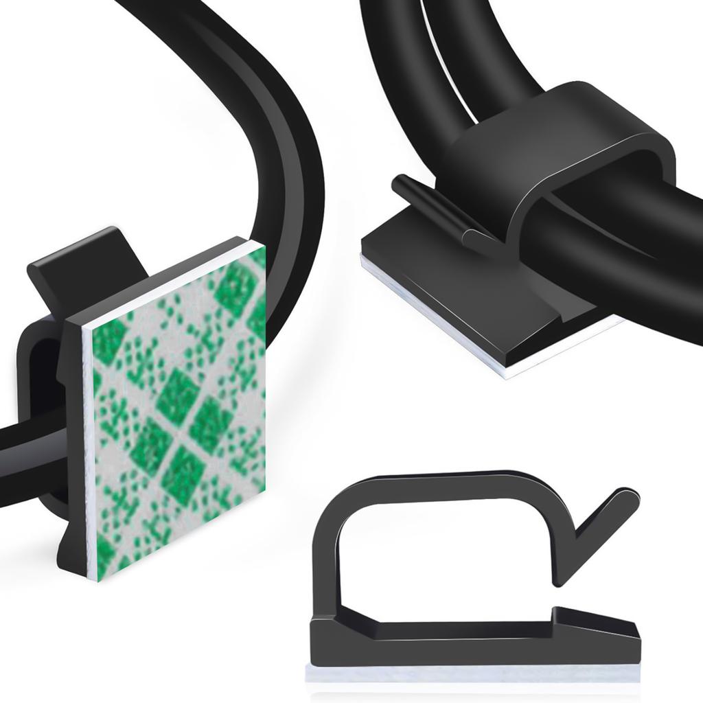 50/100Pcs Wire Cable Holder Clips R-type Black/White Plastic Adhesive Fixed Fastener Clamp for Home Office Desktop Organizer