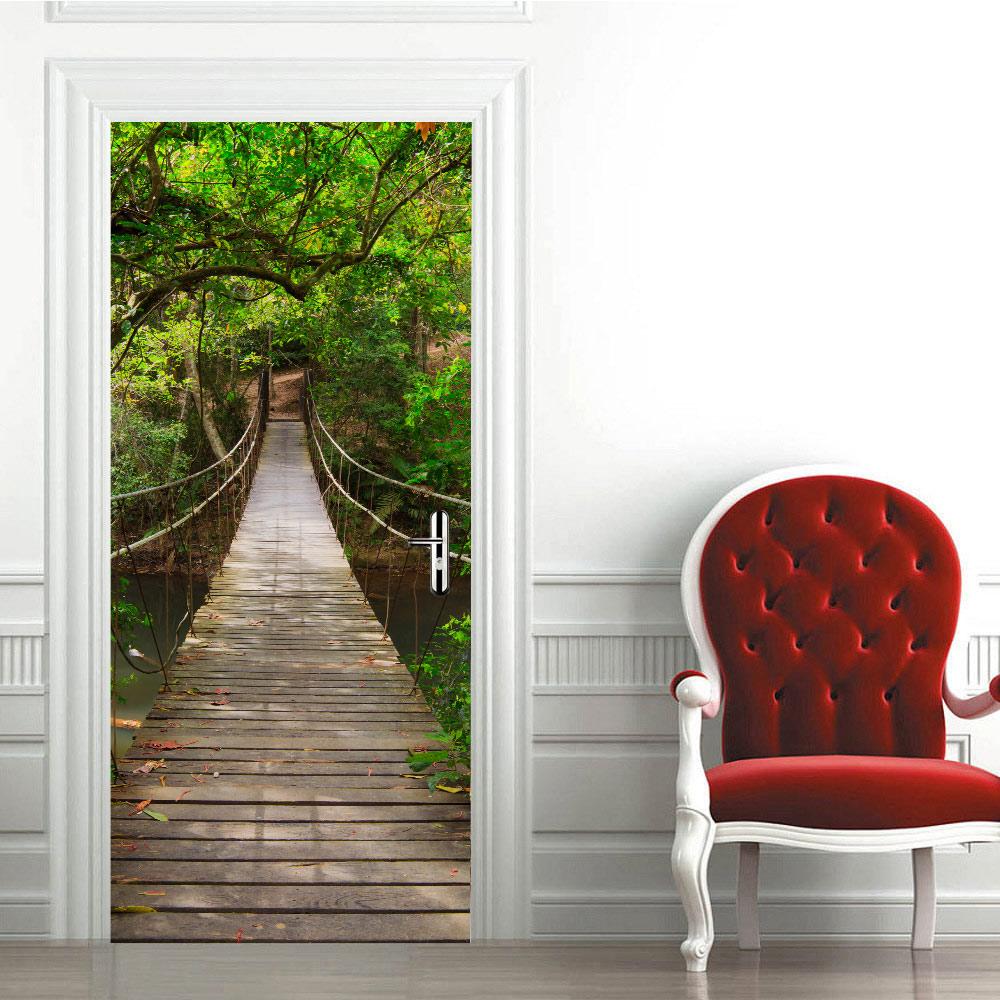 3D nálepka na dveře se vzorem lesa, Vodotěsná Samolepicí Odnímatelná nálepka na dveře, Dekorativní tapeta pro domov