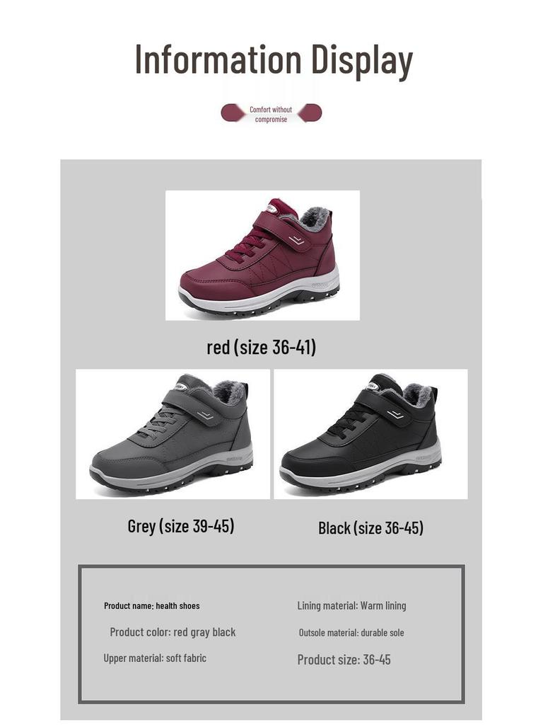 Men's and Women's Winter Velvet Lined Cotton Boots - Big Size Velcro Snow Shoes for Outdoors