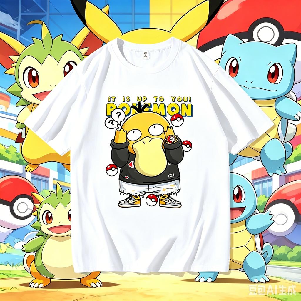 PokMon Anime Psyduck Printing Oversized Cotton TShirt Unisex And Unisex Comfortable Fashion Y2k Childrens Clothing Summer TShirt