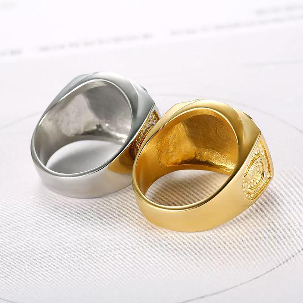 Fashion Punk Golden Color Animal Horse Head Rings for Men 316L Stainless Steel Big Rapper Ring Biker Band Hip Hop Party Jewelry