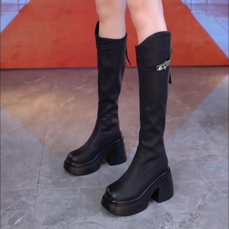 Tall Fashion Boots Women's 2025 Autumn and Winter New Thick-soled Thick-heeled Versatile Knight Boots Fashion High-heeled Boots But Knee
