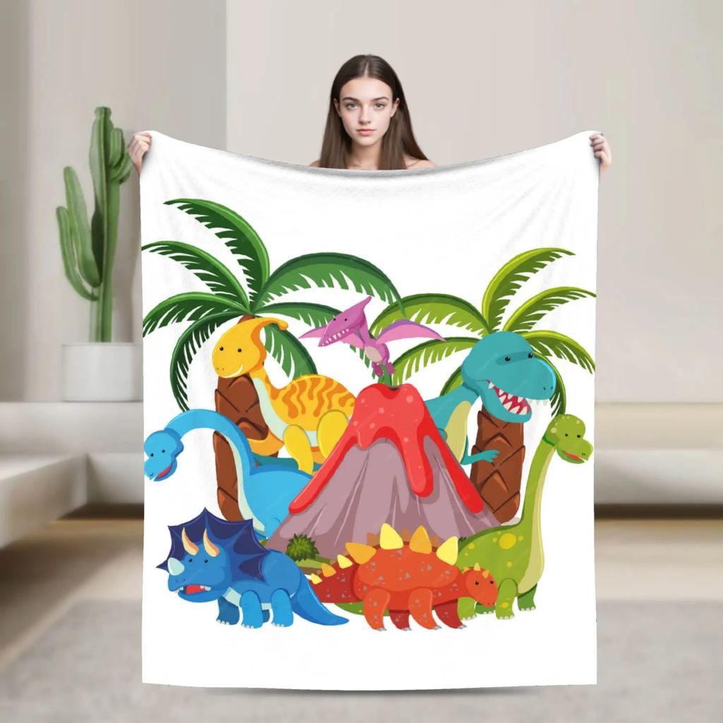 Cartoon Niedlicher Dinosaurier Weiche Warme Plüsch-Kuscheldecke für Kinder Jungen und Mädchen Flanell-Tagesdecke für Sofa Bett Außenbereich Druckabdeckung