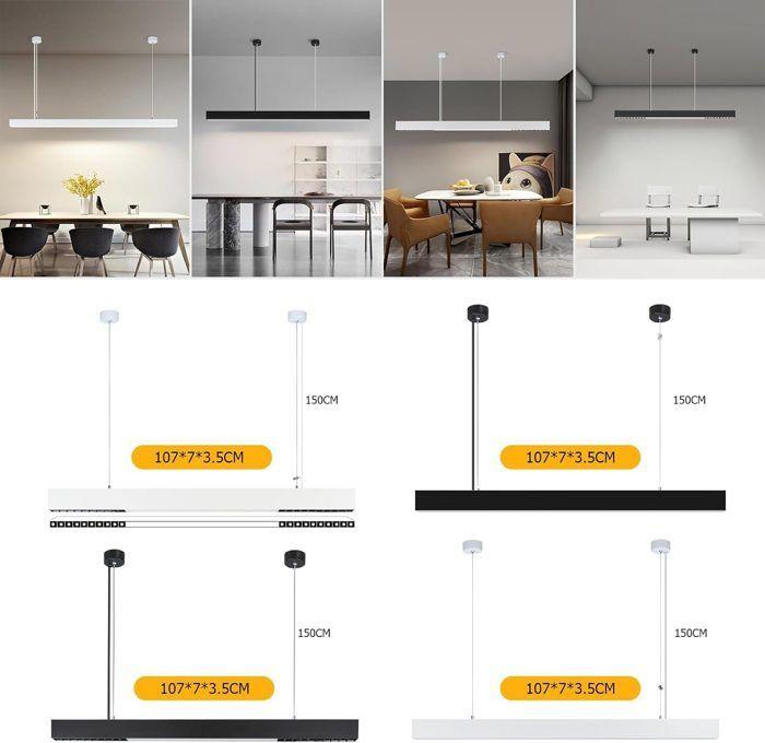 Lampe suspendue LED - NETTLIFE - 32W 107 cm - Dimmable - Noir - Hauteur réglable avec télécommande