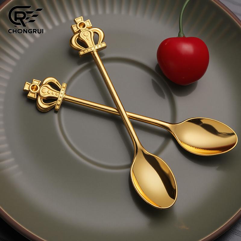 6pcs Coffee Spoon Zinc Alloy Vintage Crown Fan Design Stirring Spoon Cake Dessert Ice Cream Scoop Sugar Honey Teaspoon Set