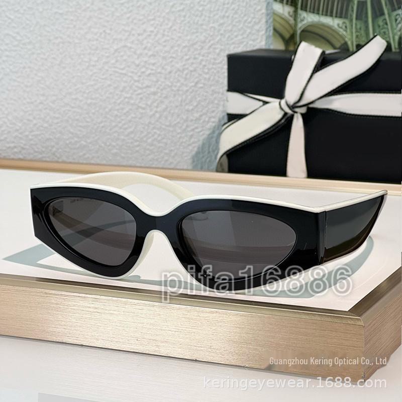 "25 Cross-Border Xiaoxiang Cat-Eye Sunglasses: Black & White Stylish Face-Slimming Trend, Internet Celebrity Recommended (Model 6057)"