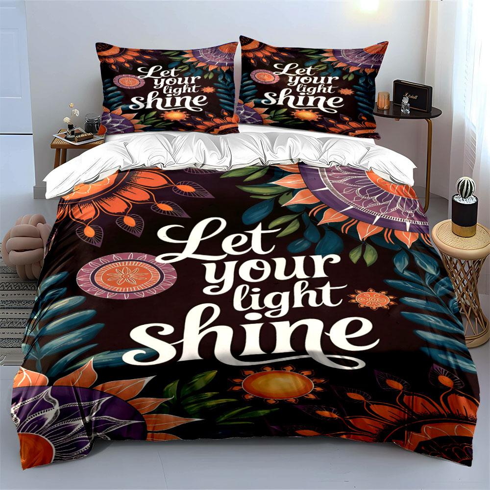 Mandala, leaves, inspirational text. Bedding sets Duvet cover sets Duvet covers Pillowcases(1* Duvet Cover 2* Pillowcases without duvet insert)