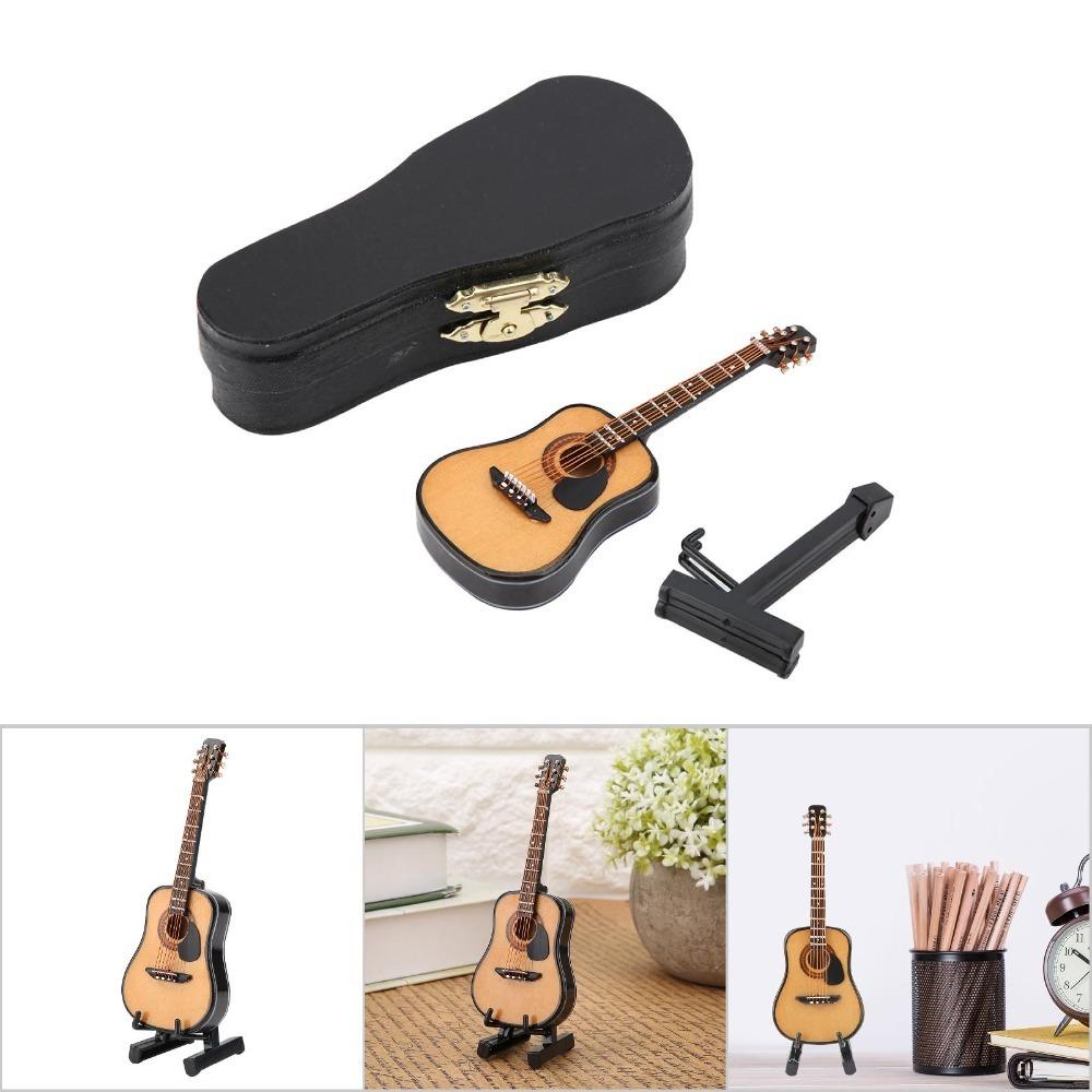 3PCS Wooden Mini Wooden Guitar Mini Guitar Ornament Décor Miniature Guitar Model Display Model S
