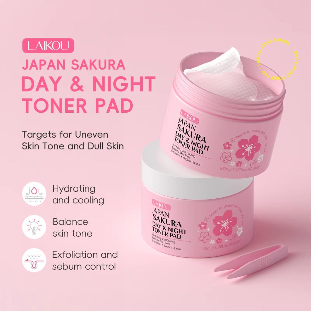 Japan Sakura Toner Pads 100ml 40pads Day Night Use Remove Makeup Cleanse Moisturize Face Care Hydrating Treatment Skin Care