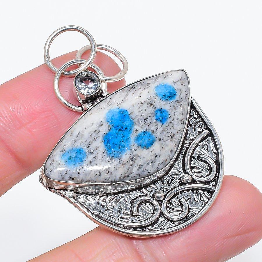 

Натуральный K2 Синий Азурит, Топаз 925 Стерлинговое Серебро Ювелирный Подвеска 1,97 f8h53