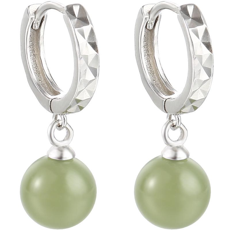 Boucles d'oreilles pendantes en argent sterling 925 et jade Hetian pour femmes – Design de mode facetté, cadeau parfait