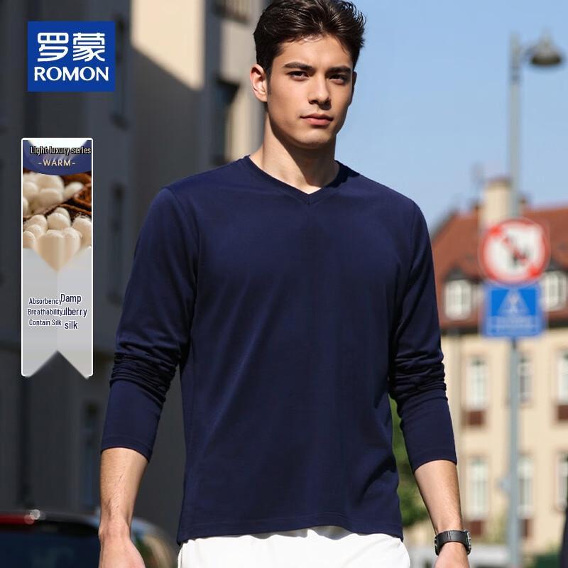 ROMON Herren V-Ausschnitt Langarm Seidenmischung T-Shirt